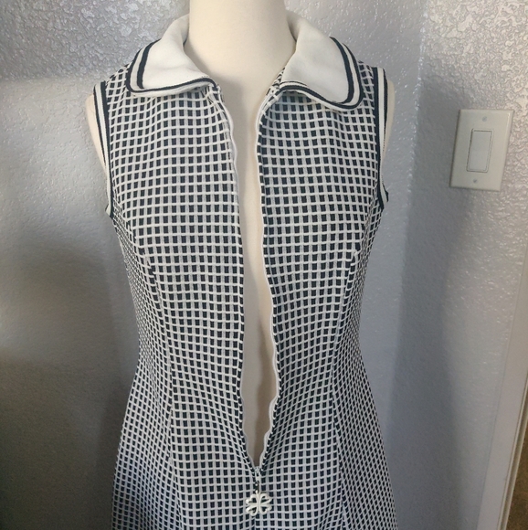 Vintage B/W Mod Day Dress Double Knit Checkered Patter Dress - Picture 2 of 6